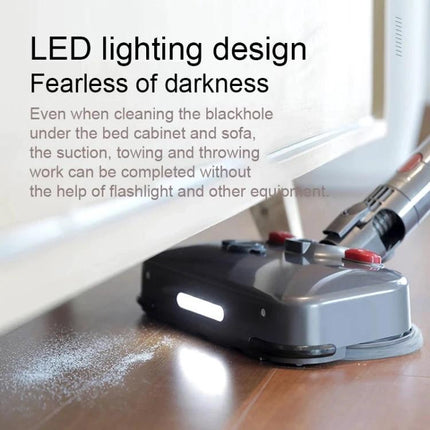 D2 Wet and Dry Mopping Head with Tank for Dyson Vacuums LED-lit floor attachment showing wet and dry cleaning under furniture