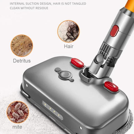 D2 Wet and Dry Mopping Head with Tank for Dyson Vacuums showing attachment cleaning hair, detritus and mites with built-in tank and LED lights