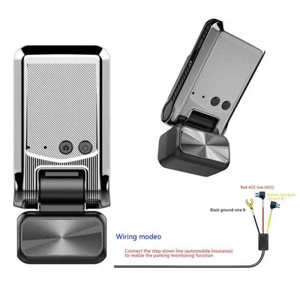 Dual Camera WiFi Car Dash Cam for Secure Driving Footage front and side views with wiring diagram and parking mode connections