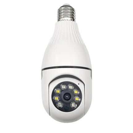 360-Degree Smart WiFi Bulb Camera for Home Monitoring — white bulb camera with E26 base, 360° lens, motion detection and LED lights
