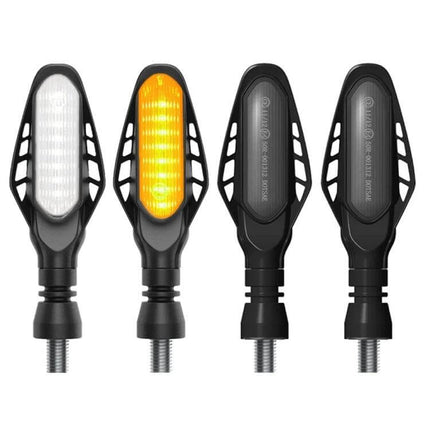 Motorcycle Tail Light for Brake and Turn Signals, Smoked Shell - compact all-in-one rear DRL white and amber turn signal for 12V motorcycles