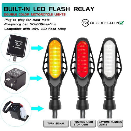 Motorcycle Tail Light for Brake and Turn Signals, Smoked Shell compact all-in-one rear light with DRL white light and turn/stop signals