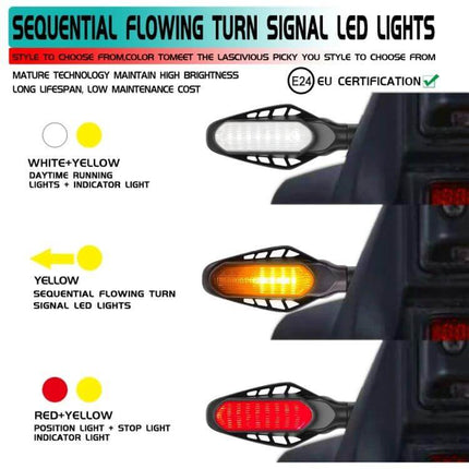 Motorcycle Tail Light for Brake and Turn Signals, Smoked Shell - compact all-in-one LED rear light with DRL white, yellow sequential turn, red stop indicators