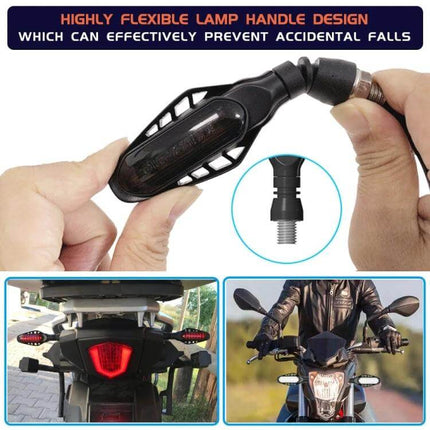 Motorcycle Tail Light for Brake and Turn Signals, Smoked Shell compact all-in-one rear DRL light on motorcycle showing flexible lamp handle design