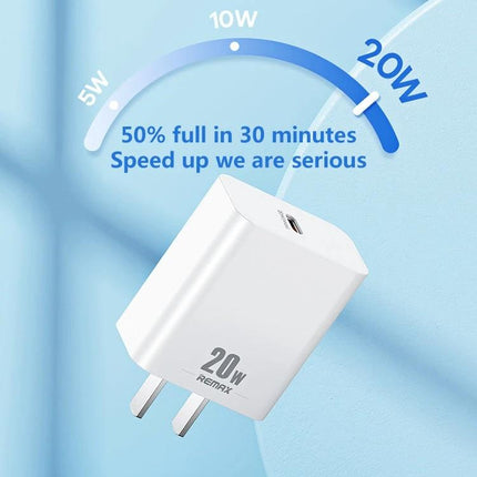 REMAX USB-C Charger Set for Daily Travel and Home Use 20W fast charger, compact travel and home USB-C power adapter