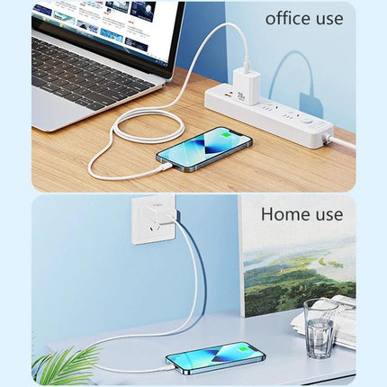 REMAX USB-C Charger Set for Daily Travel and Home Use - compact charger powering phone and laptop at office and home