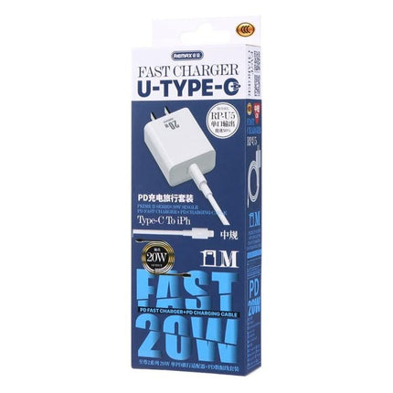 REMAX USB-C Charger Set for Daily Travel and Home Use - compact 20W PD fast charger and Type-C cable for iPhone and tablets, travel-ready