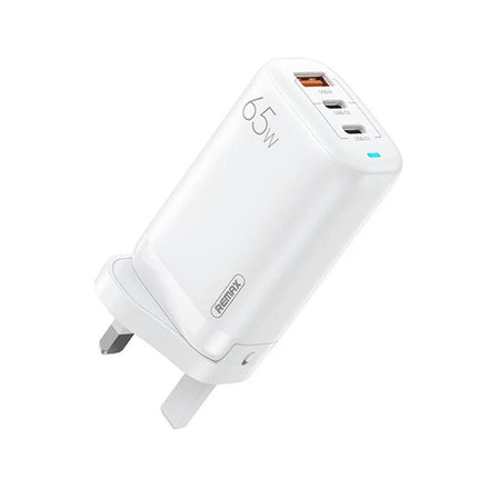 REMAX Charger for Daily Device Powering at Home and Travel - white 65W 3-port wall charger for phone, tablet and laptop, compact travel plug
