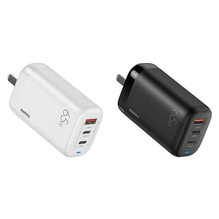 REMAX Charger for Daily Device Powering at Home and Travel - compact 65W 3-port wall charger in white and black for phone tablet laptop