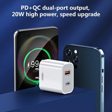 Remax Fast Charger for Daily Phone Use at Home and Travel - compact dual-port 20W USB-A and USB-C charger for home, desk, commute and travel