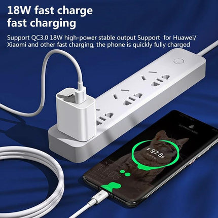 Remax Fast Charger for Daily Phone Use at Home and Travel white 18W dual USB Type-C wall plug charging phone on power strip