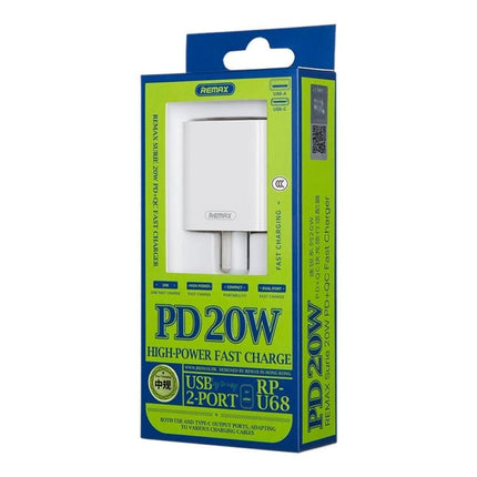 Remax Fast Charger for Daily Phone Use at Home and Travel - white PD 20W dual USB and Type-C compact travel wall charger
