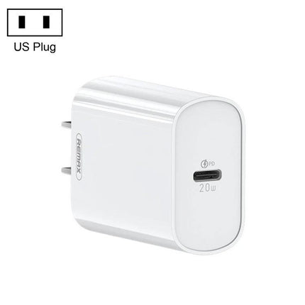 REMAX Charger for Everyday Device Power on the Go - white 20W PD USB-C wall charger with US plug for smartphones and tablets
