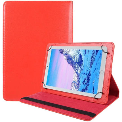 Litchi Texture Flip Leather Case for 7-8 Inch Tablets with Rotation in red, textured flip cover with 360° rotation for reading and video calls
