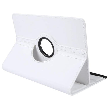 Leather Flip Case for 10-Inch Tablets with 360-Degree Rotation - white rotating stand, protective folio for reading, video calls, travel