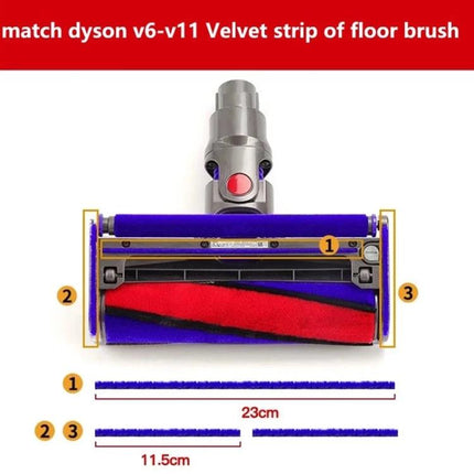 Soft Velvet Replacement Strips for Vacuum Floor Brushes - replacement velvet strips for Dyson V7 V8 V10 V11 soft roller head, 23cm and 11.5cm pieces