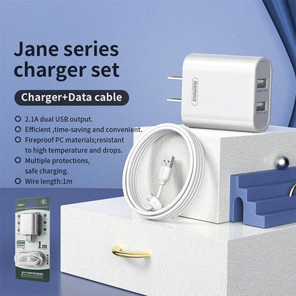 Charge Your Devices with This REMAX Set for Daily Use - white dual USB charger and data cable on desk