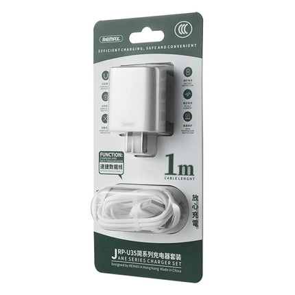 Charge Your Devices with This REMAX Set for Daily Use – white dual USB REMAX charger set in retail packaging