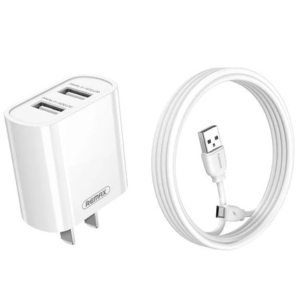 Charge Your Devices with This REMAX Set for Daily Use - white dual USB wall charger and USB cable for phone and tablet
