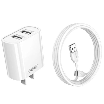 Charge Your Devices with This REMAX Set for Daily Use - white dual USB wall charger and USB cable for phone and tablet