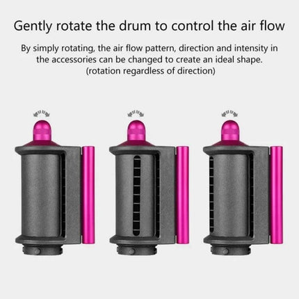 Anti Flying Wind Nozzle For Airwrap Keeps Hair Neat And Smooth - black and pink nozzle attachment showing rotatable drum to control airflow for taming flyaways
