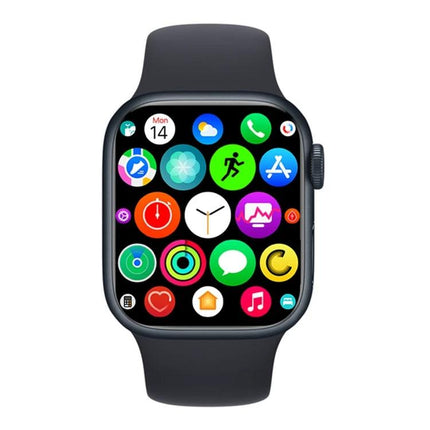 Silicone Smart Watch for Everyday Wear and Alerts - black silicone band showing app icons, activity and heart rate display