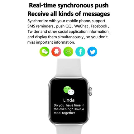 Silicone Smart Watch for Everyday Wear and Alerts showing message notifications and app icons on a white silicone band smartwatch