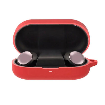Keep Your Beoplay Earphones Safe with EQ Silicone Cover and Carabiner - red silicone case with earbuds and attached carabiner
