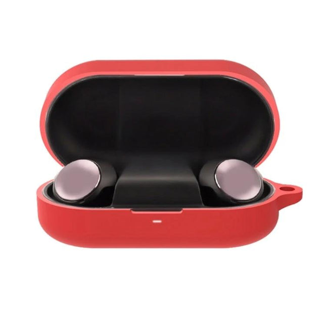 Keep Your Beoplay Earphones Safe with EQ Silicone Cover and Carabiner - red silicone case with earbuds and attached carabiner