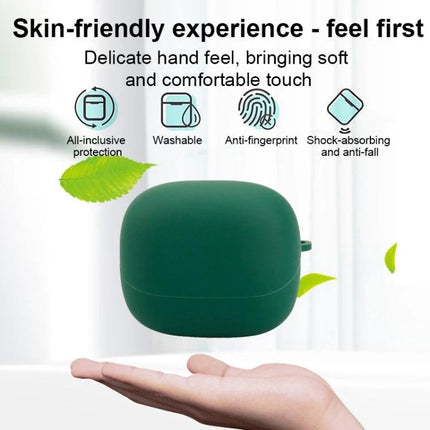 Silicone Protective Case for Sony Earphones in Daily Use — green silicone shock-absorbing, anti-fingerprint case held above hand