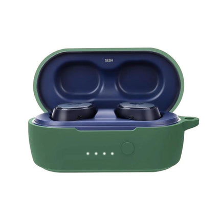Little Magic Bean Silicone Case for Everyday Earphone Protection in green covering earbuds with charging LEDs visible