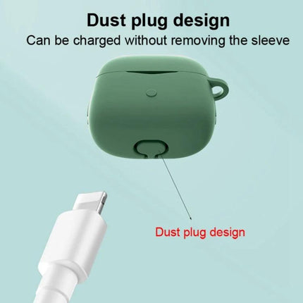 SoundPEATS Silicone Case for Everyday Earphone Protection in green showing dust plug design for charging without removing sleeve