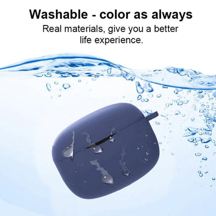Protect your SoundPEATS earphones with a silicone case for daily activities - navy washable silicone case with water droplets showing protection