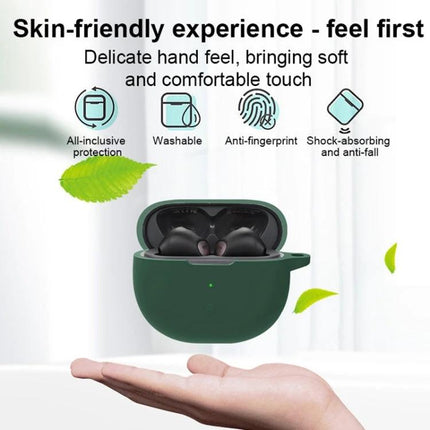 Protect Your SoundPEATS Earphones with Silicone Case for Daily Use - green slim skin-friendly shock-absorbing protective case shown open on palm
