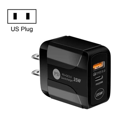 Compact Travel Charger for Daily Device Needs on the Go - black 25W USB-C PD & USB-A wall charger with US plug