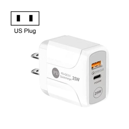 Compact Travel Charger for Daily Device Needs on the Go - white 25W PD USB-C and USB-A wall charger with US plug