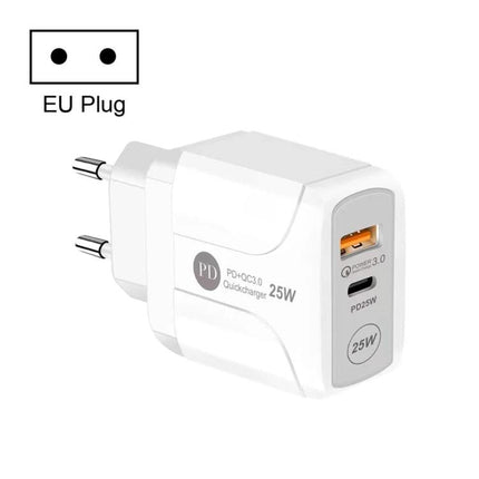 Compact Travel Charger for Daily Device Needs on the Go - white 25W EU plug USB-C PD and USB-A fast charger