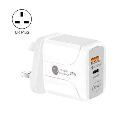 Essential Travel Charger for Phones and Tablets During Trips - compact 25W USB PD UK plug charger with USB-C PD and USB-A Quick Charge ports