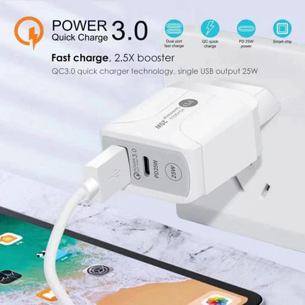 Essential Travel Charger for Phones and Tablets During Trips - compact USB PD 25W charger plugged into tablet for fast charging, pocket-friendly travel adapter