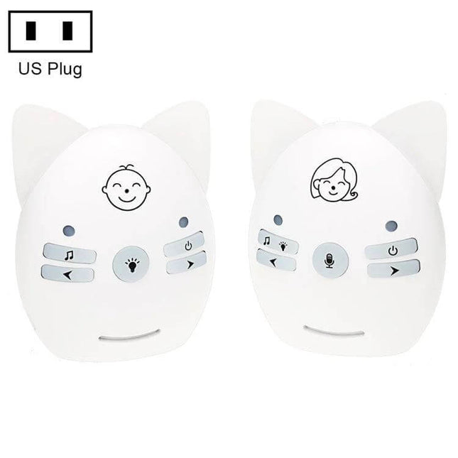 Wireless Baby Monitor with Intercom and Night Light Feature — white cat-ear parent and baby units with buttons and night light