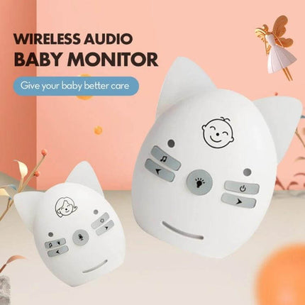 Wireless Baby Monitor with Intercom and Night Light Feature - white cat-shaped wireless baby monitor with two-way talk and night light