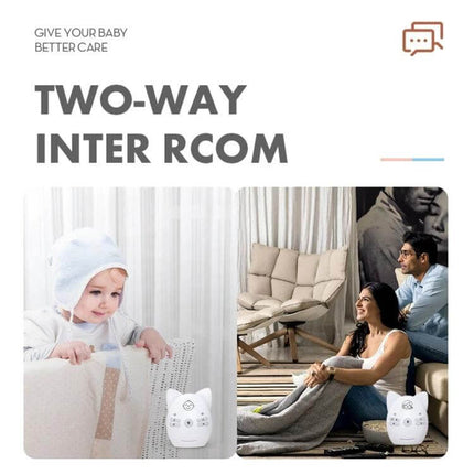 Wireless Baby Monitor with Intercom and Night Light Feature showing baby in crib and parents using two-way intercom