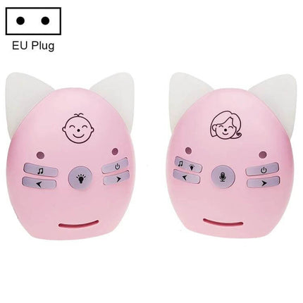 Wireless Baby Monitor with Intercom and Night Light Feature - pink cat-ear parent and baby audio units with EU plug