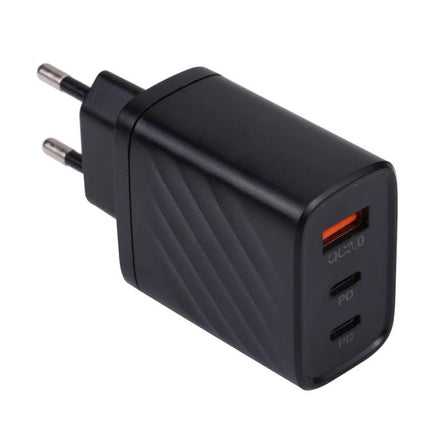 Essential charger for home and travel device needs - black 3‑port wall charger with QC and dual PD USB ports for smartphone and tablet