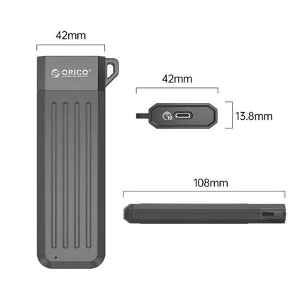Orico Enclosure for M.2 SATA SSDs, Ideal for Portable Storage Expansion — compact 108×42×13.8mm ABS USB-C portable SSD enclosure