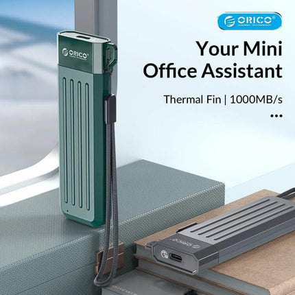 Orico Enclosure for M.2 SATA SSDs, Ideal for Portable Storage Expansion - compact green ABS external M.2 SATA SSD enclosure with USB cable