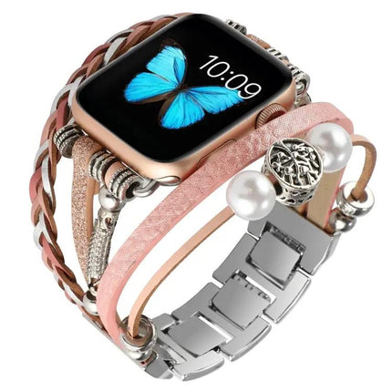 Jewelry Watch Band Metal Leather Bead Chain For Apple Watch