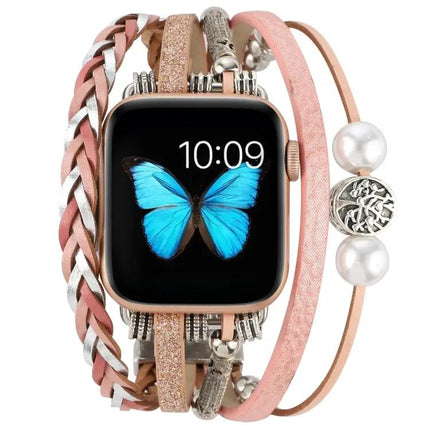Jewelry Watch Band Metal Leather Bead Chain For Apple Watch