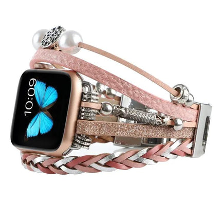 Jewelry Watch Band Metal Leather Bead Chain For Apple Watch