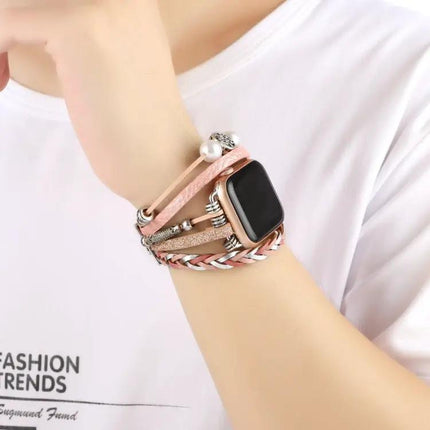 Jewelry Watch Band Metal Leather Bead Chain For Apple Watch